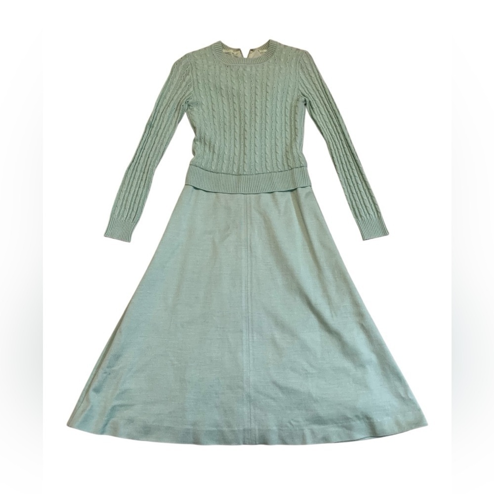 VINTAGE 70s Ciao Knit Sweater Maxi Dress Pastel Mint Green Size 4
